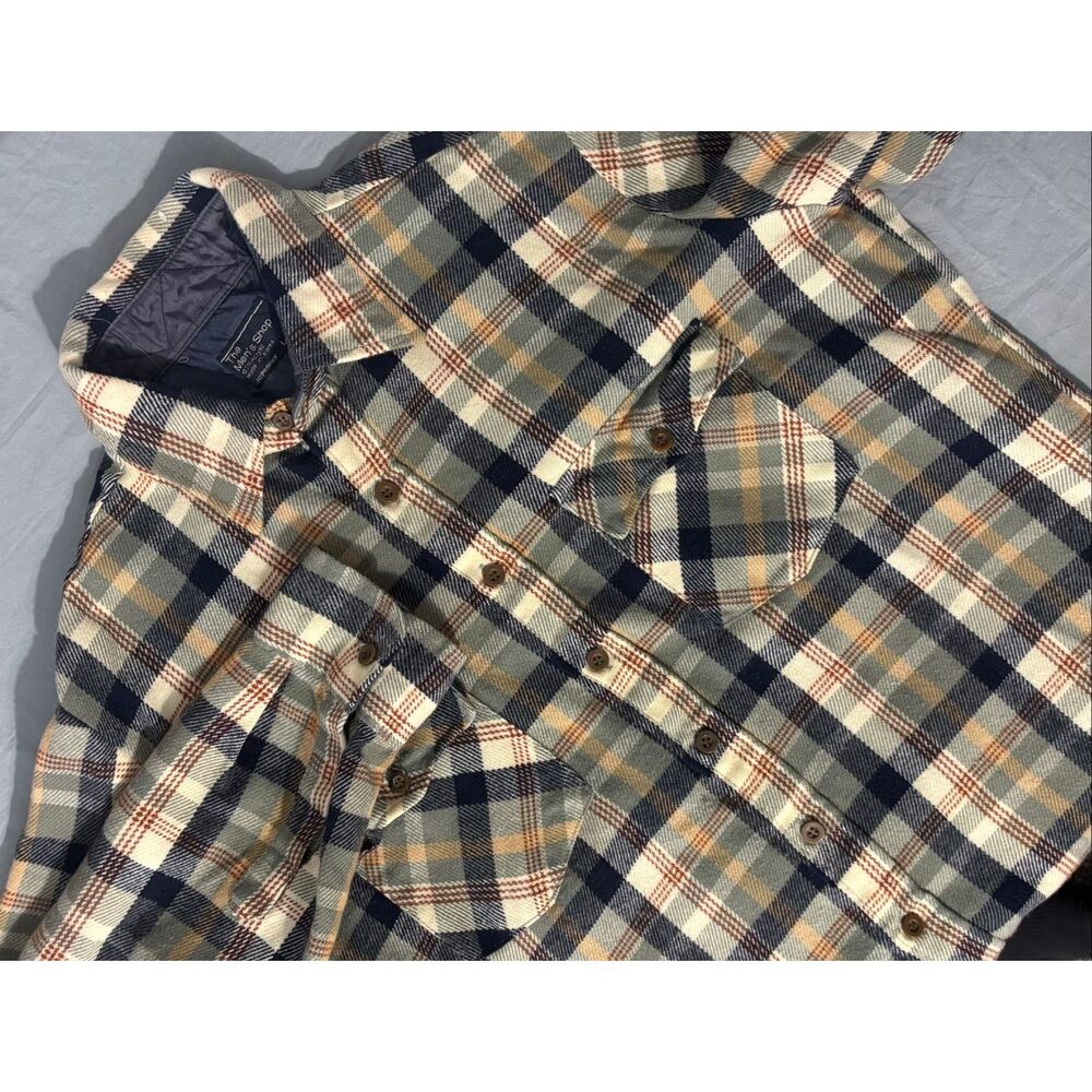 Vintage JC Penney Men's Shop Large Flannel Shirt Blue & Orange Plaid SWEET